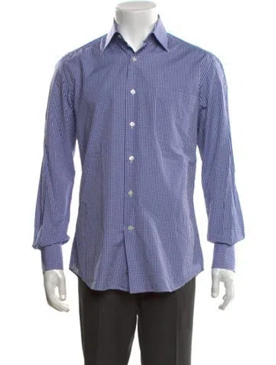 Pre-owned Lanvin Plaid Print Long Sleeve Dress Shirt In Blue