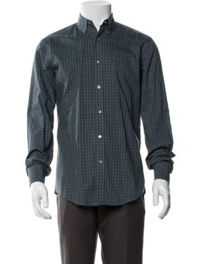 Pre-owned Lanvin Plaid Print Long Sleeve Dress Shirt In Green