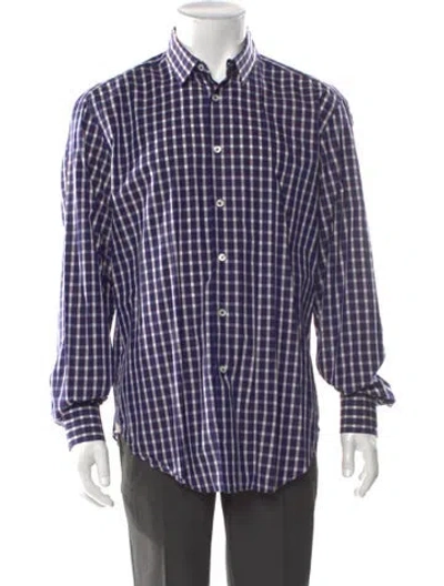 Pre-owned Lanvin Plaid Print Long Sleeve Dress Shirt In Purple