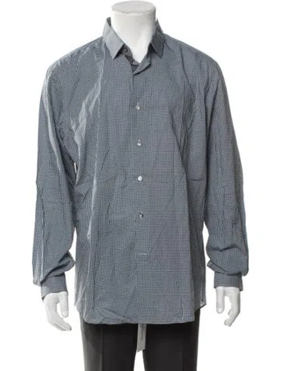 Pre-owned Lanvin Plaid Print Long Sleeve Dress Shirt W/ Tags In Blue