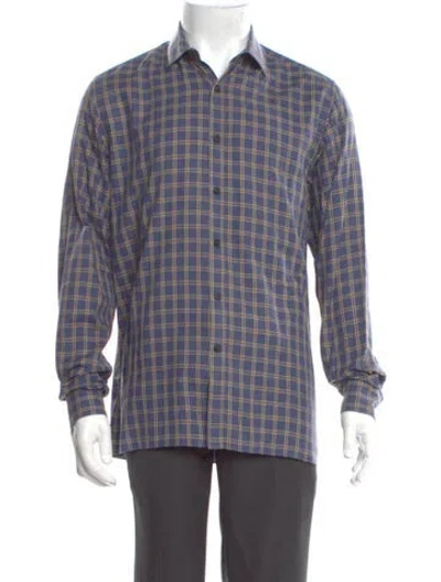 Pre-owned Lanvin Plaid Print Long Sleeve Shirt In Blue