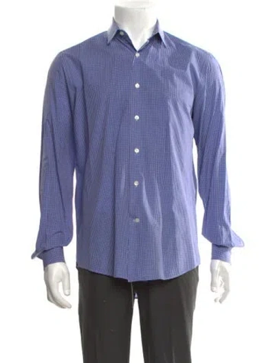 Pre-owned Lanvin Plaid Print Long Sleeve Shirt In Blue