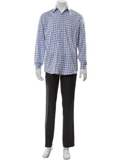 Pre-owned Lanvin Plaid Print Long Sleeve Shirt In Blue