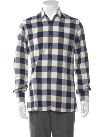 Pre-owned Lanvin Plaid Print Long Sleeve Shirt In Blue