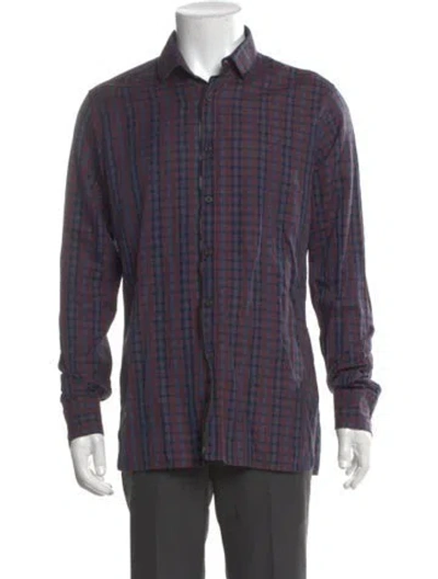 Pre-owned Lanvin Plaid Print Long Sleeve Shirt In Blue