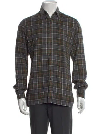 Pre-owned Lanvin Plaid Print Long Sleeve Shirt In Grey