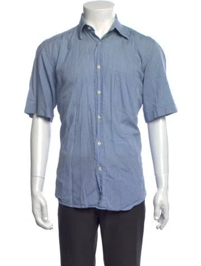 Pre-owned Lanvin Plaid Print Short Sleeve Shirt In Blue