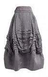 Lanvin Pleated Balloon Silk Midi Skirt In Gray