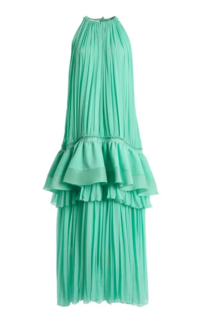 Lanvin Pleated Basque Silk-blend Maxi Dress In Green
