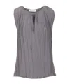 Lanvin Drawstring Neck Pleated Sleeve Top In Gray