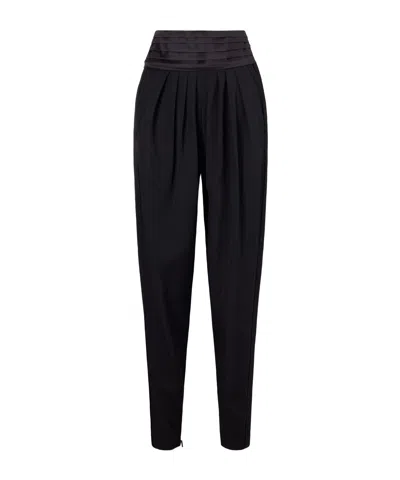 Lanvin Pleated Charmeuse And Draped Wool Tapered Pants In Black
