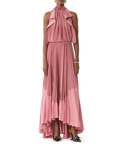 Lanvin High Low Hem Sleeveless Pleated Ruffle Dress In Pink
