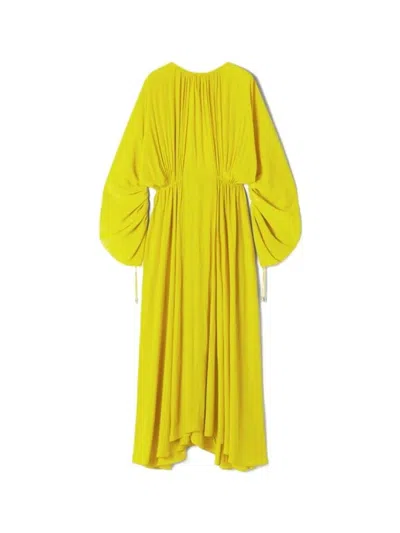 Lanvin Crew-neck Midi Dress With Draped Detail In Yellow