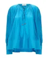 Lanvin Flowing Pleated Blouse Tie Neck In Blue