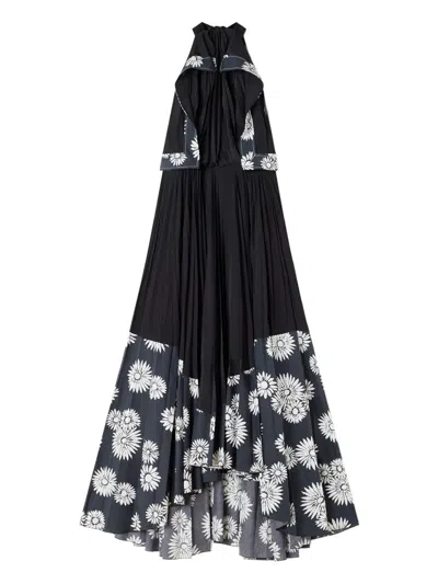 Lanvin Pleated Floral-pattern Maxi Dress In Black