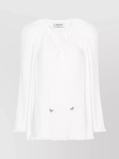 LANVIN PLEATED FRILLED NECKLINE TOP WITH BEAD EMBELLISHMENT