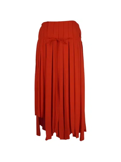 Pre-owned Lanvin Pleated Knee Length Skirt In Red