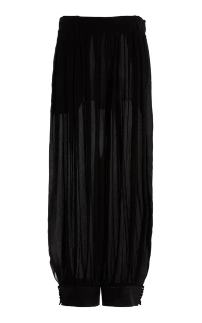 Lanvin Pleated Loose-fit Silk-blend Trousers In Black