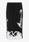 Lanvin Pleated Long Skirt Abstract Pattern In Black