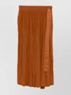 Lanvin Pleated Midi Skirt Ribbon Detail In Brown