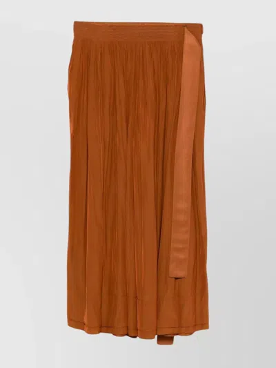 LANVIN PLEATED MIDI SKIRT RIBBON DETAIL