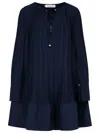 Lanvin Plissé' Navy Polyester Dress In Blue