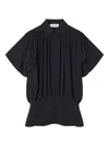 Lanvin Pleated-panel Short-sleeve Top In Black