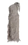 Lanvin Pleated Satin Midi Dress In Grey