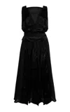 Lanvin Pleated Silk Midi Skirt In Black