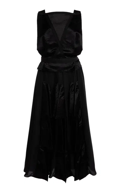 Lanvin Pleated Silk Midi Skirt In Black