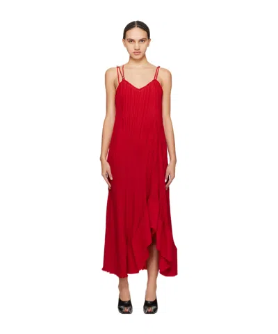 LANVIN LANVIN PLEATED ASYMMETRIC-HEM SLEEVELESS MIDI DRESS