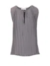 Lanvin Drawstring Neck Pleated Sleeve Top In Steel