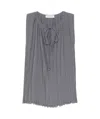 Lanvin Drawstring Neck Pleated Sleeve Top In Gray