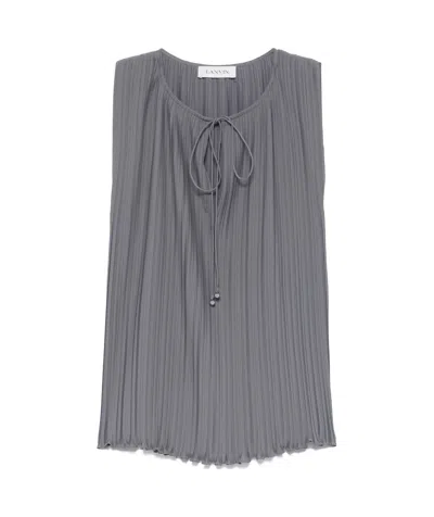 LANVIN LANVIN KEYHOLE NECK SLEEVELESS PLEATED BLOUSE