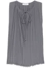 Lanvin Drawstring Neck Pleated Sleeve Top In Grey