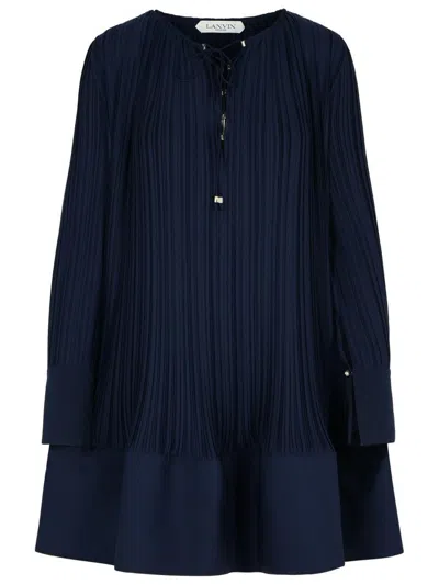 Lanvin Plissé' Navy Polyester Dress In Blue