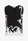 Lanvin Sleeveless Pleated Abstract Pattern Top In Black