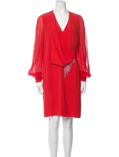 Pre-owned Lanvin Plunge Neckline Knee-length Dress In Red
