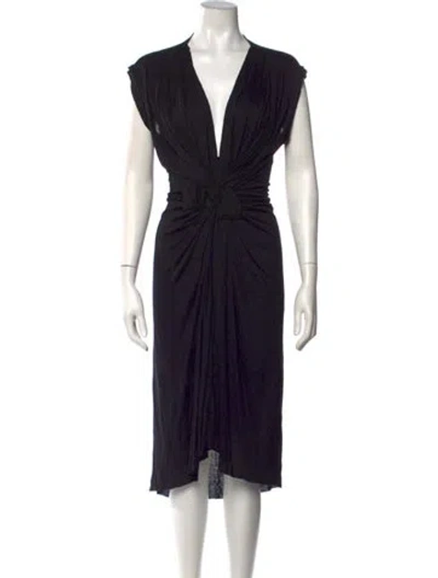 Pre-owned Lanvin Plunge Neckline Midi Length Dress In Black