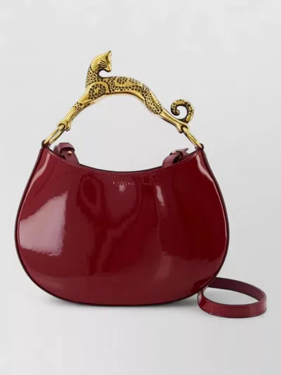 Lanvin Poignee Chat Shoulder Bag Patent Leather In Red