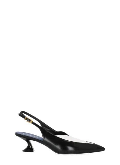 Lanvin Pointed Toe Slingbacks With Gold Strap And Spool Heel In Black