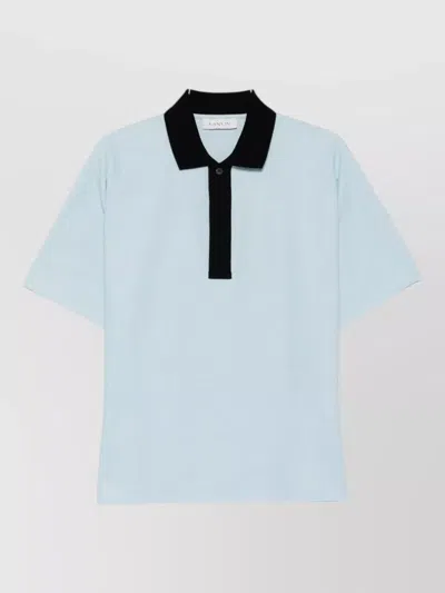 Lanvin Polo Shirt Short Sleeves Ribbed Collar In Blue