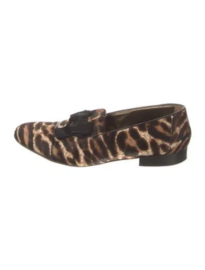 Pre-owned Lanvin Ponyhair Animal Print Loafers In Black