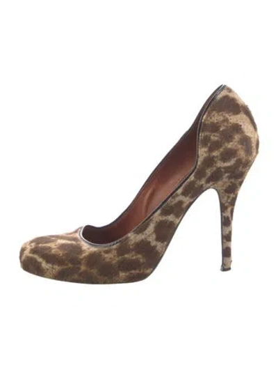 Pre-owned Lanvin Ponyhair Animal Print Pumps In Brown