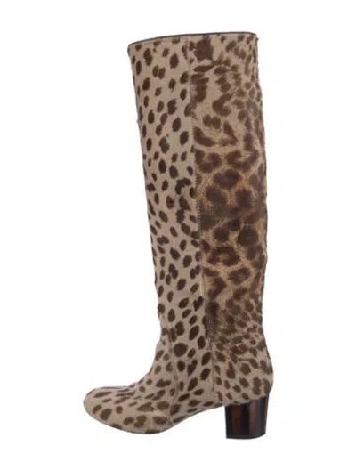 Pre-owned Lanvin Ponyhair Animal Print Riding Boots In Brown