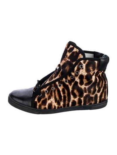 Pre-owned Lanvin Ponyhair Animal Print Wedge Sneakers In Neutral