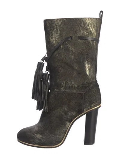 Pre-owned Lanvin Ponyhair Tassel Accents Riding Boots In Black/gold