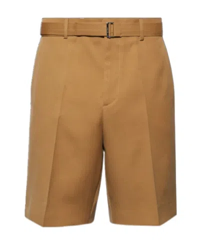 Lanvin Pressed Crease Belted Shorts In Desert