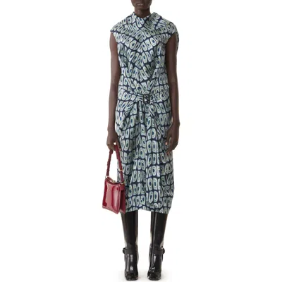 Lanvin Printed Cape Dress In Silk In Multi