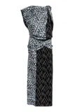 Lanvin Printed Draped Silk Midi Dress In Gray